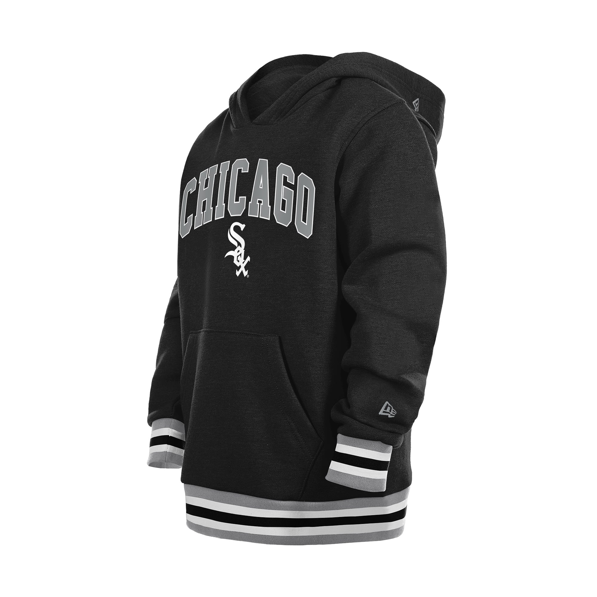 Sweat à capuche New Era noir pour jeunes, orné de finitions en maille, Chicago White Sox.