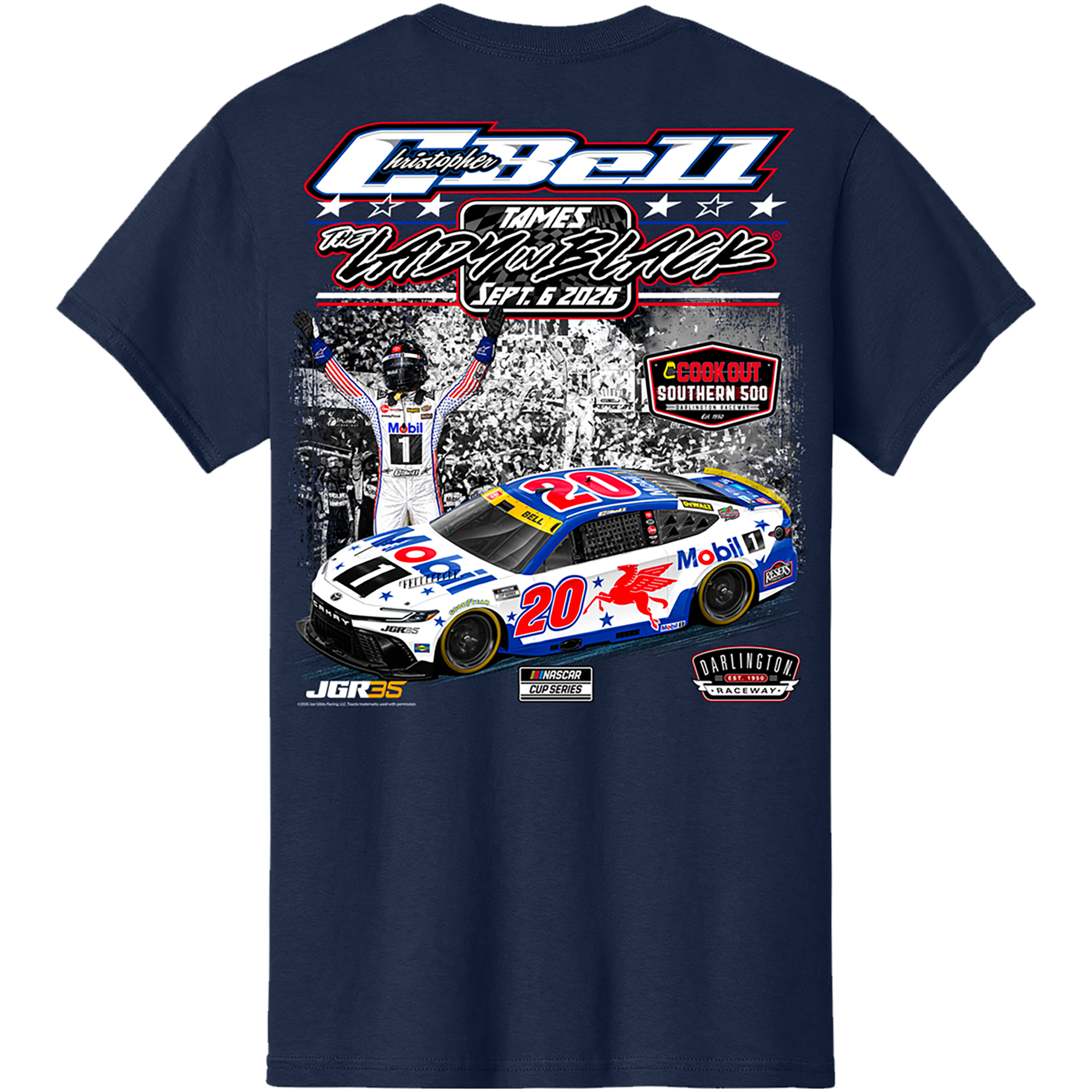 T-shirt homme Classic Ink Athletic bleu marine Christopher Bell, vainqueur de la course Cook Out Southern 500 2026