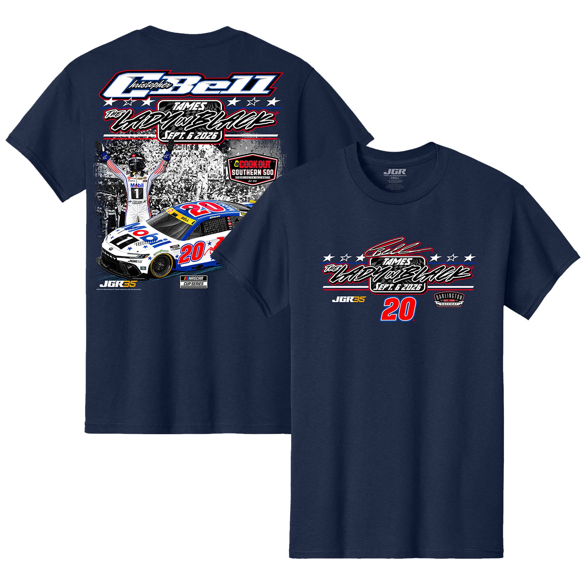 T-shirt homme Classic Ink Athletic bleu marine Christopher Bell, vainqueur de la course Cook Out Southern 500 2026