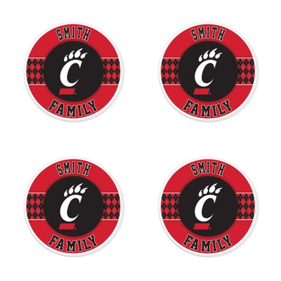 Cincinnati Bearcats 4" Personalized Circular Coasters 4-Pack Set