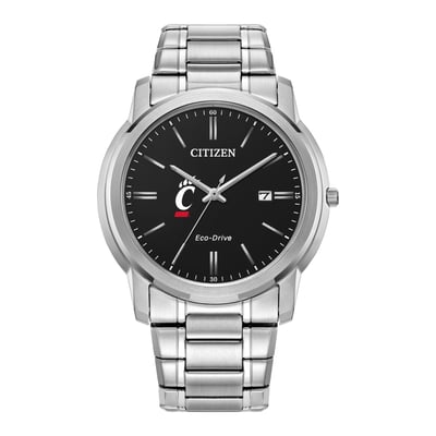 Cincinnati Bearcats Citizen Watch Eco-Drive Black Dial Stainless Steel Watch - Silver