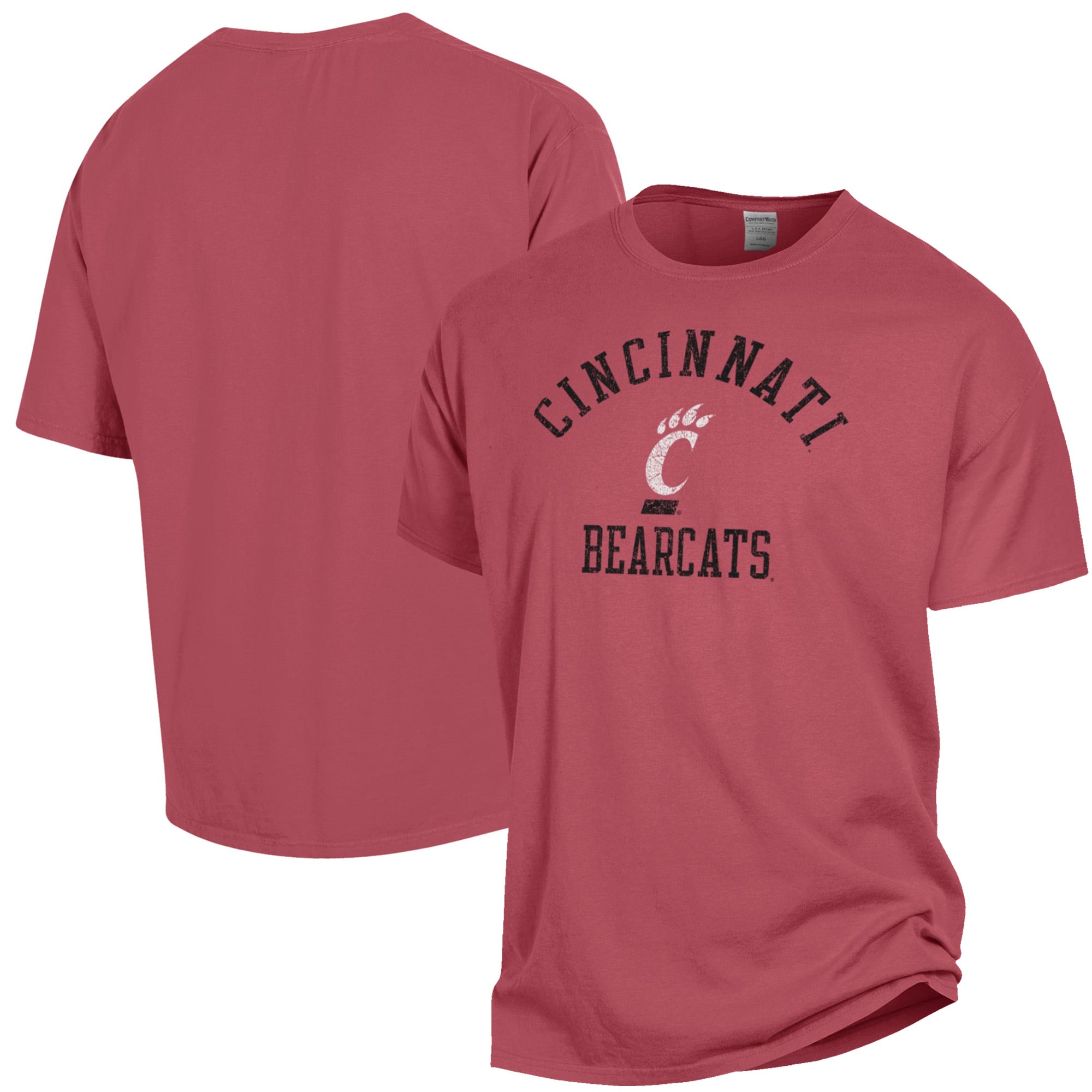 T-shirt ComfortWash rouge pour homme avec logo Cincinnati Bearcats Arch, teint en pièce