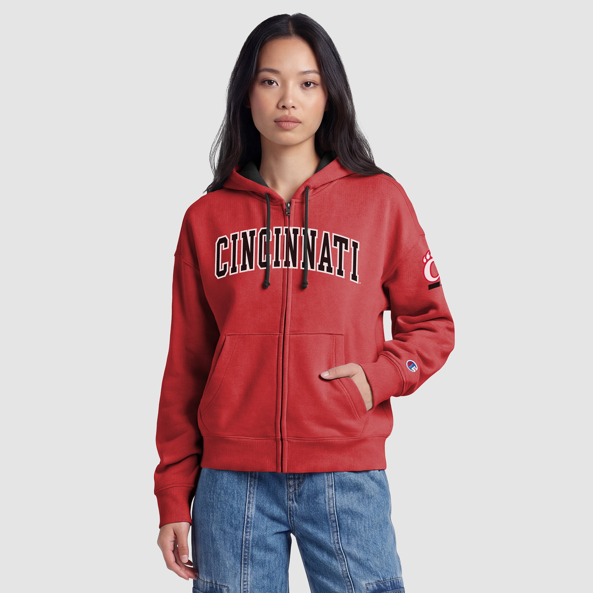 Sweat à capuche zippé en polaire Champion rouge Cincinnati Bearcats Arch pour femme
