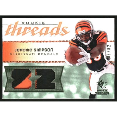 2008 SP Rookie Threads Rookie Threads Patch Jersey Number #RTSI Jerome Simpson/82