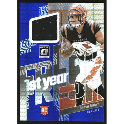 2023 Donruss Optic First Year Fresh Jerseys Blue Hyper #7 Chase Brown