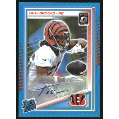 2025 Donruss Optic Rated Rookies Autographs Neon Blue #268 Tahj Brooks