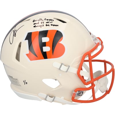 Chad Johnson Cincinnati Bengals Autographed Fanatics Authentic Riddell Retro Speed Authentic Helmet with "Death, taxes and 85 will always be open" Inscription - Limited Edition #1/5