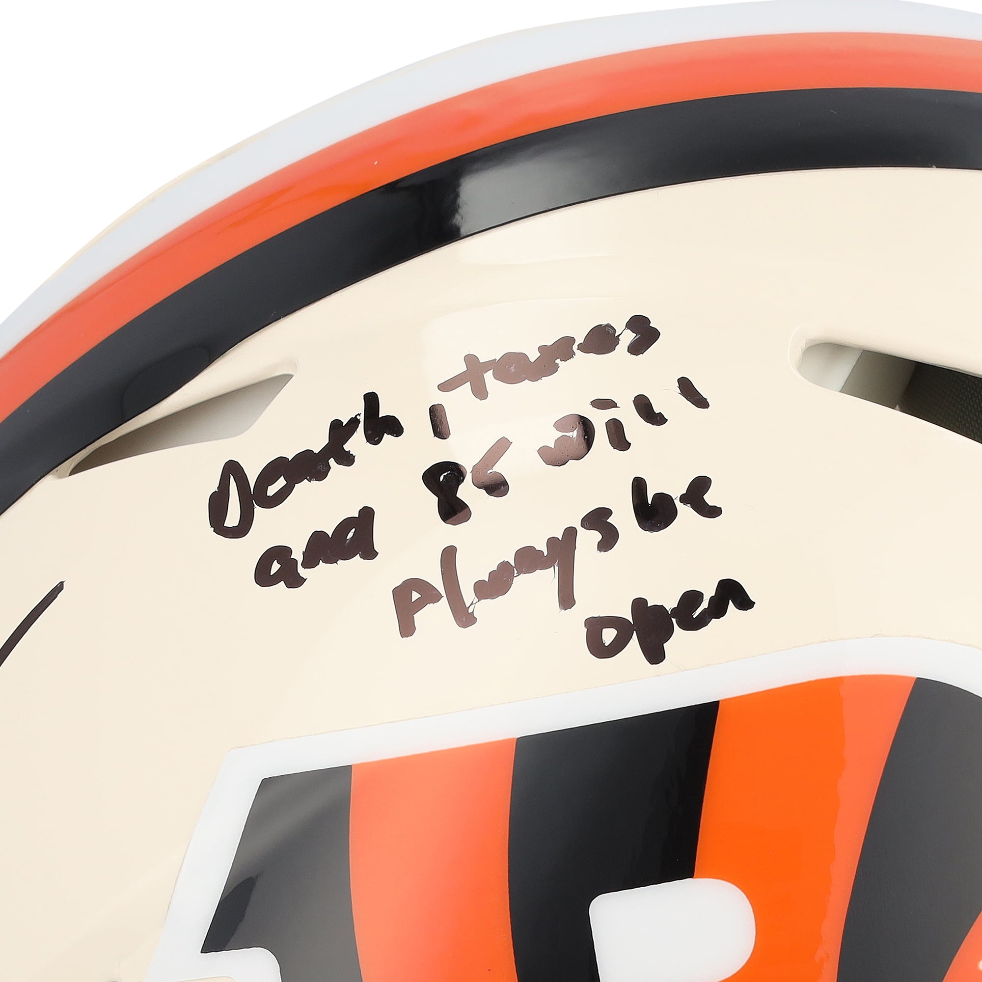Chad Johnson Cincinnati Bengals Autographed Riddell Retro Speed Authentic Helmet with "Death, taxes and 85 will always be open" Inscription