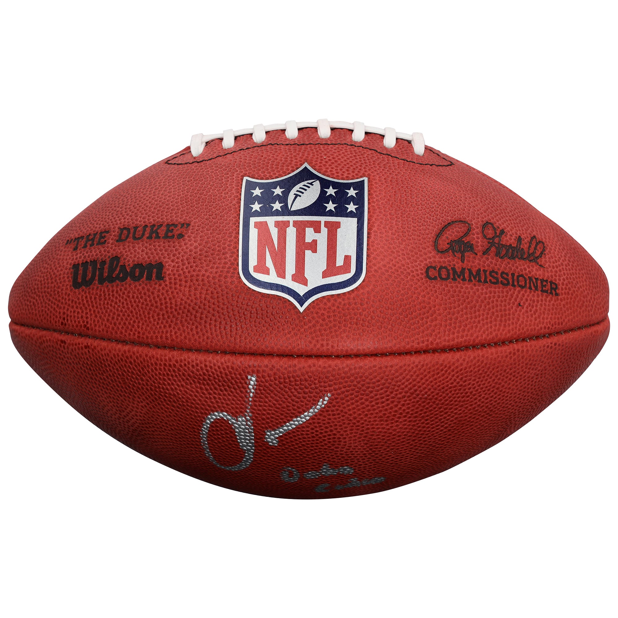 Ballon de football Wilson Duke en couleurs, autographié par Chad Johnson (Cincinnati Bengals), avec inscription « Ochocinco ».