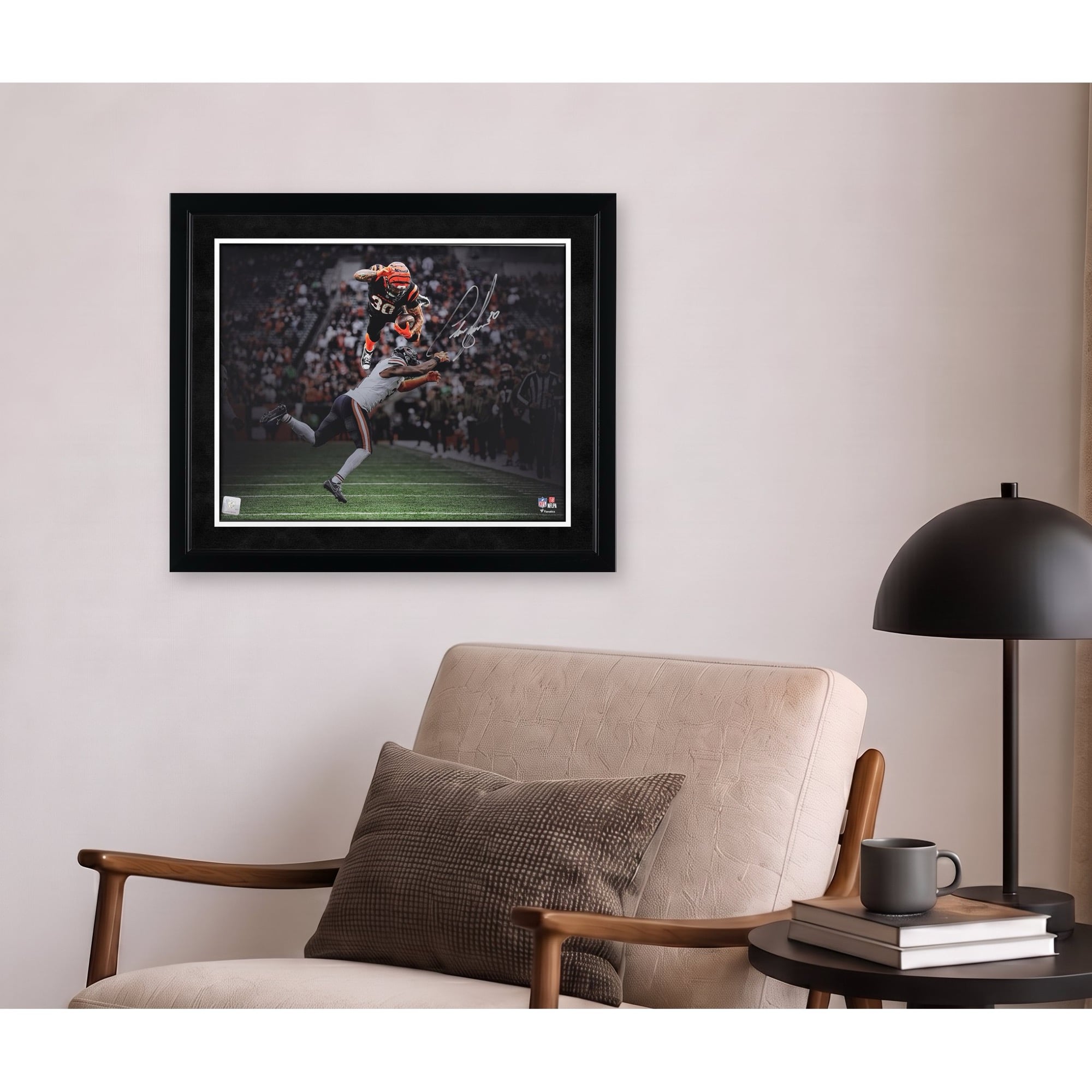 Chase Brown Cincinnati Bengals Autographed "16 x 20" Hurdle Spotlight Photograph