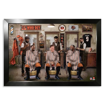 Cincinnati Bengals Ja'Marr Chase, Joe Burrow & Tee Higgins 14" x 20" Barbershop Framed Print