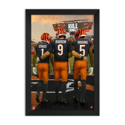 Cincinnati Bengals Ja'Marr Chase, Joe Burrow & Tee Higgins 14" x 20" Three-Player Framed Print