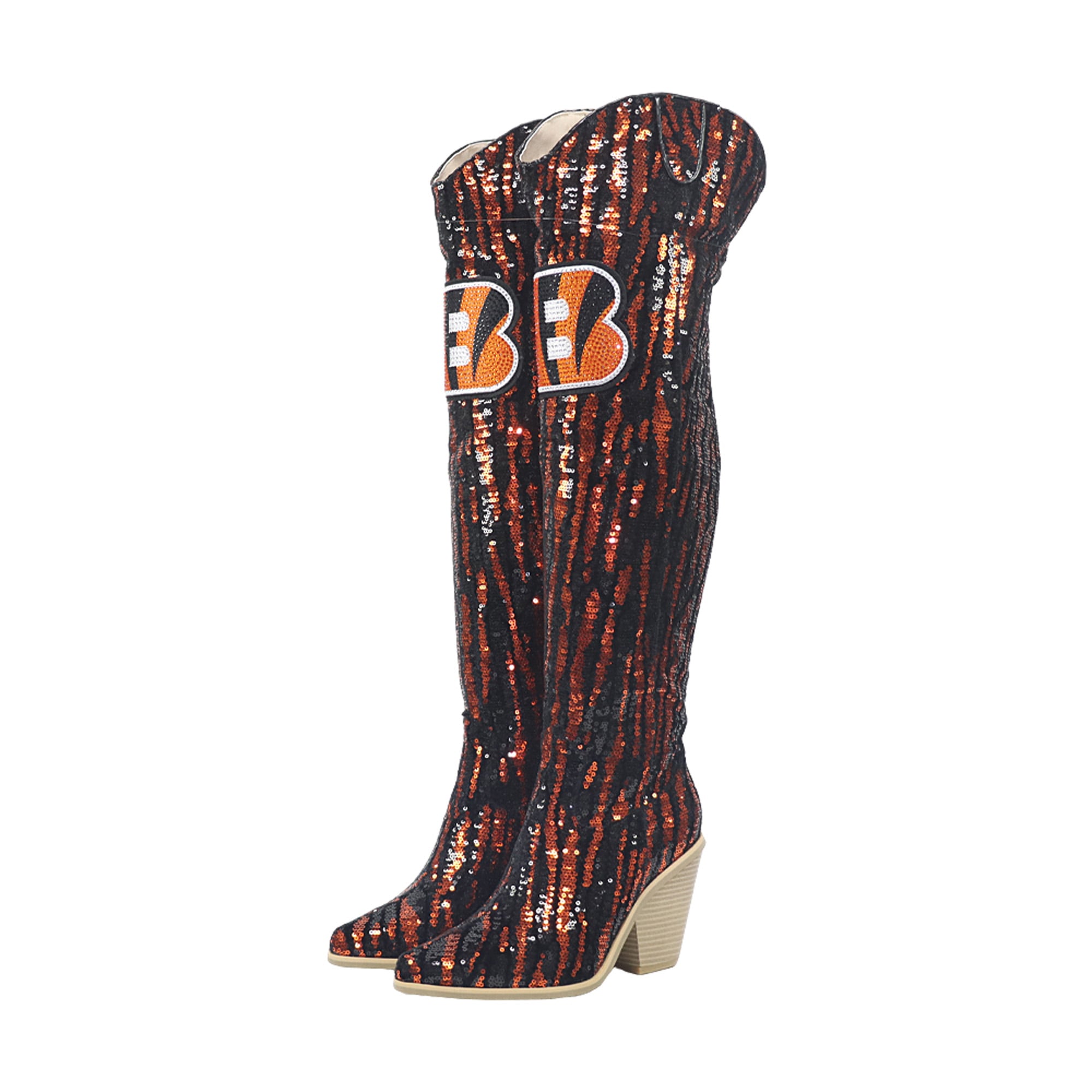 Cuce Cincinnati Bengals Over-the-Knee Two-Tone Sequin Boots