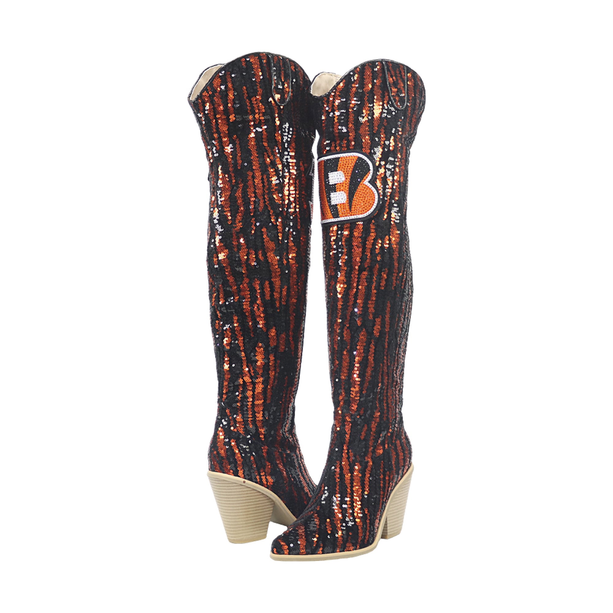 FABGATING by Cuce  Cincinnati Bengals Over-the-Knee Two-Tone Sequin Boots
