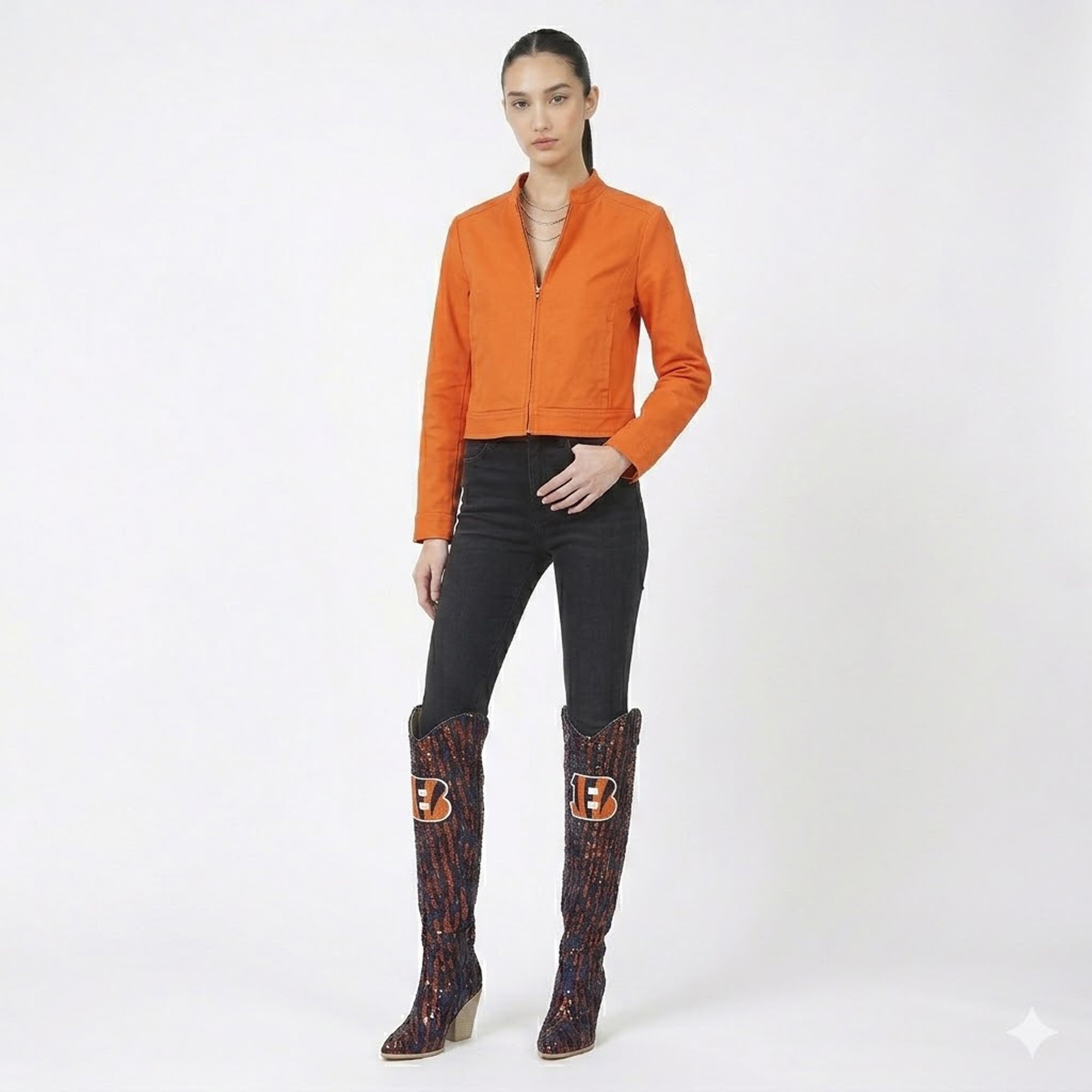 FABGATING by Cuce  Cincinnati Bengals Over-the-Knee Two-Tone Sequin Boots