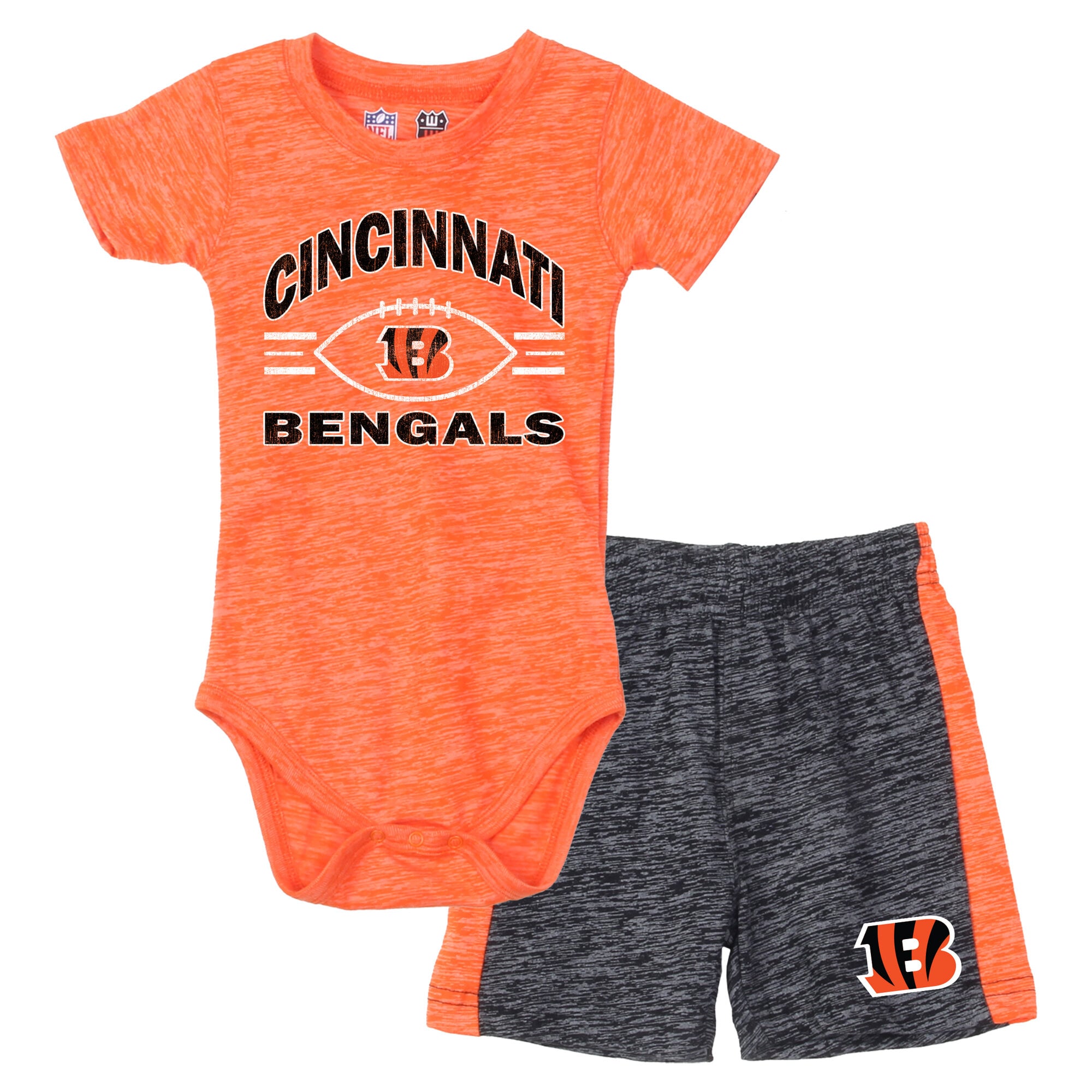 Ensemble body et short pour bébé Wes & Willy orange/noir Cincinnati Bengals Cloudy Yard Hopper