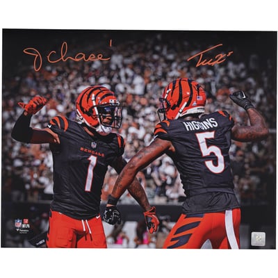 Ja'Marr Chase & Tee Higgins Cincinnati Bengals Autographed Fanatics Authentic 16" x 20" Celebration Spotlight Photograph 