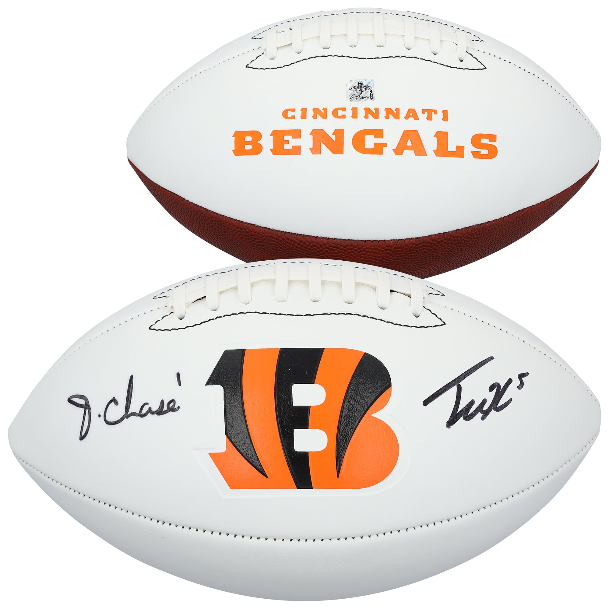 Ja'Marr Chase & Tee Higgins Cincinnati Bengals Autographed Franklin White Panel Football