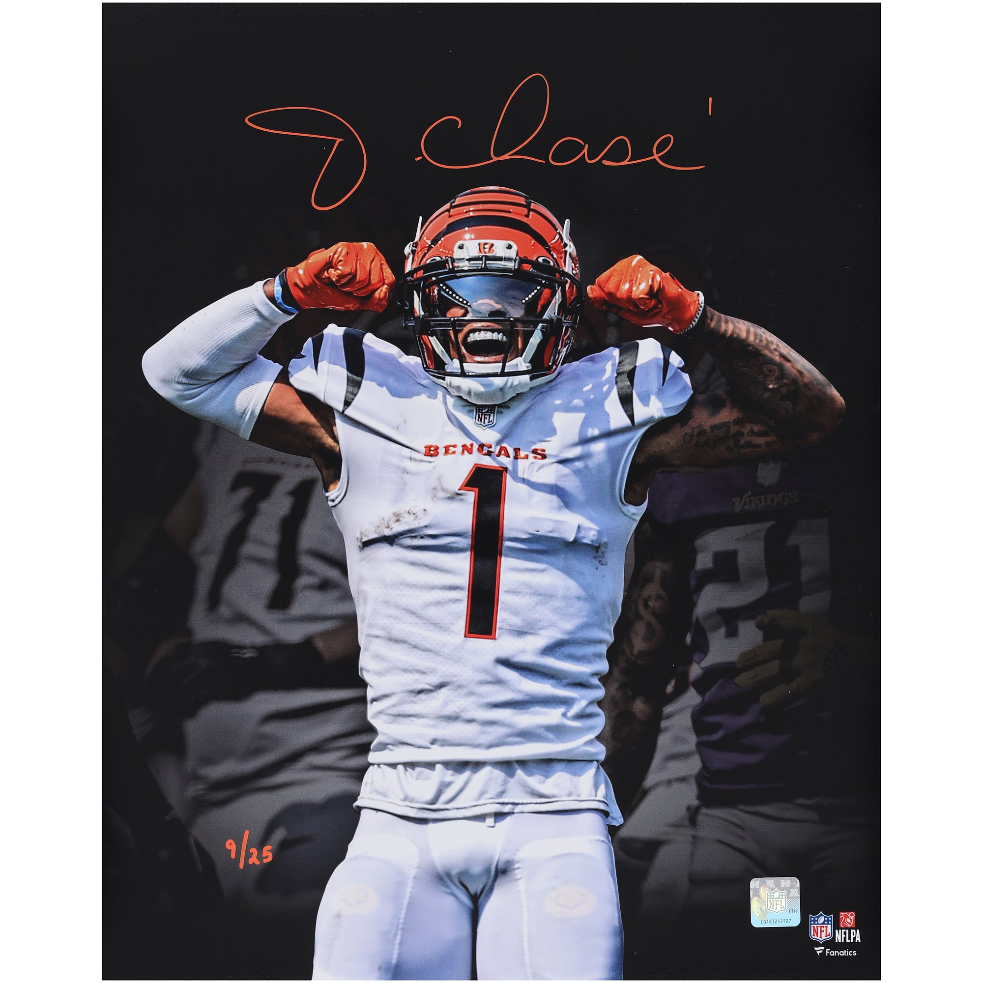 Photo dédicacée par Ja'Marr Chase (Cincinnati Bengals) - Format 40 x 50 cm - Édition limitée à 25 exemplaires
