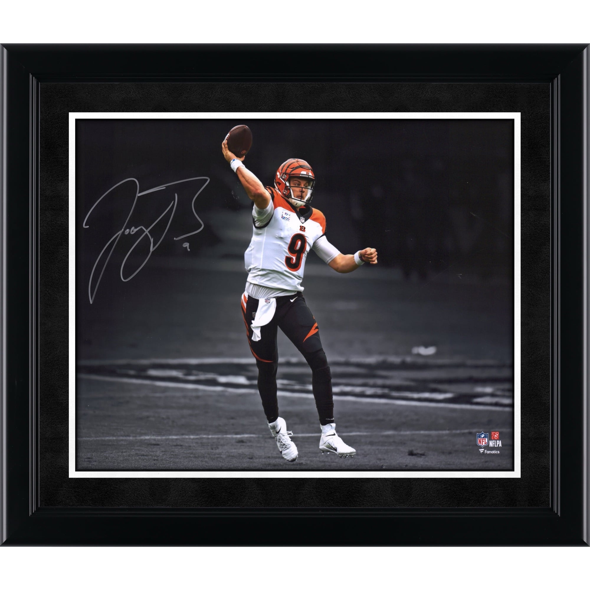 Joe Burrow Cincinnati Bengals Autographed 11" x 14" White Jersey Throwing Spotlight Photograph