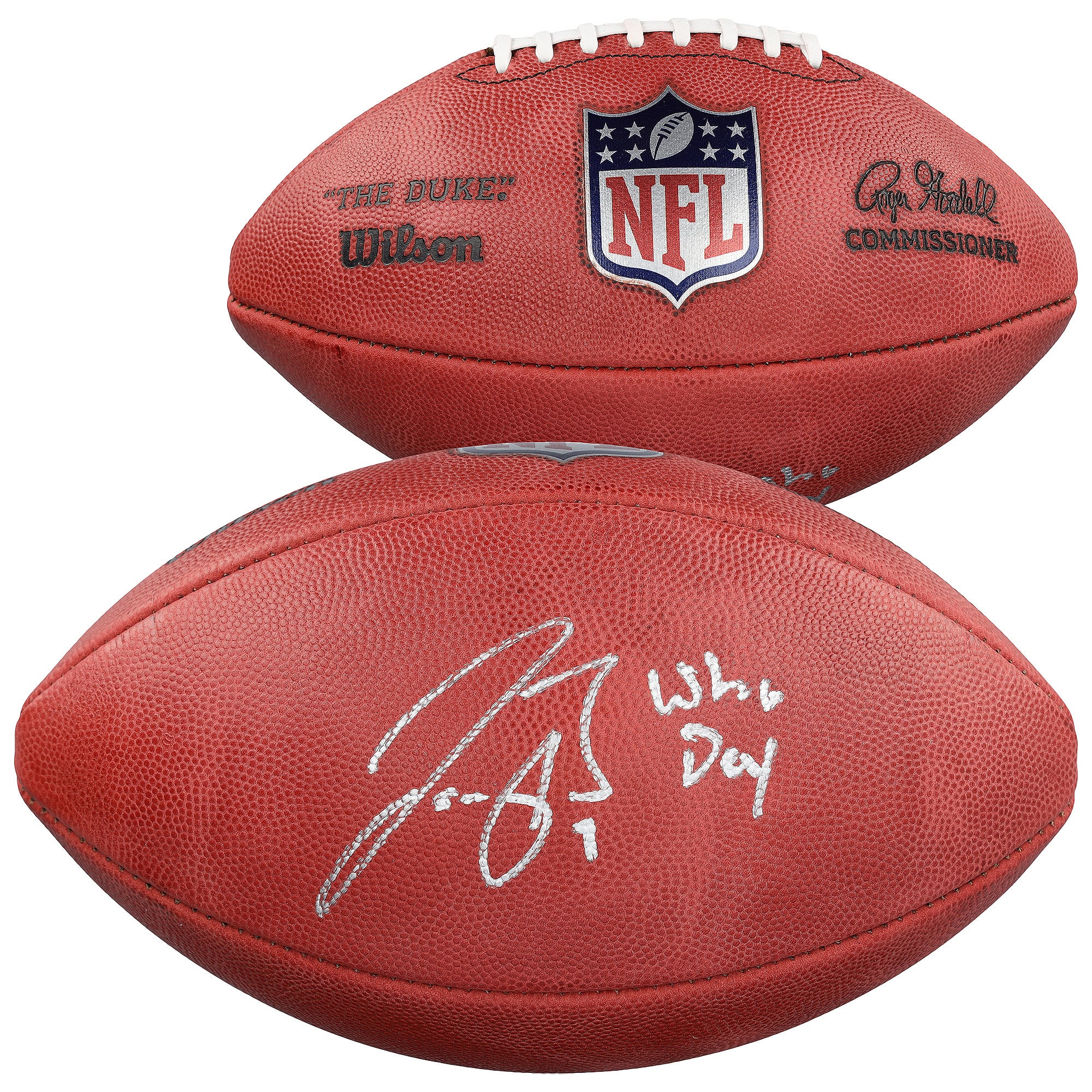 Ballon de football américain Duke en couleurs, autographié par Joe Burrow (Cincinnati Bengals), avec inscription « Who Dey ».