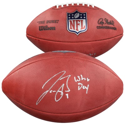 Joe Burrow Cincinnati Bengals Autographed Fanatics Authentic Duke Full Color Football with "Who Dey" Inscription