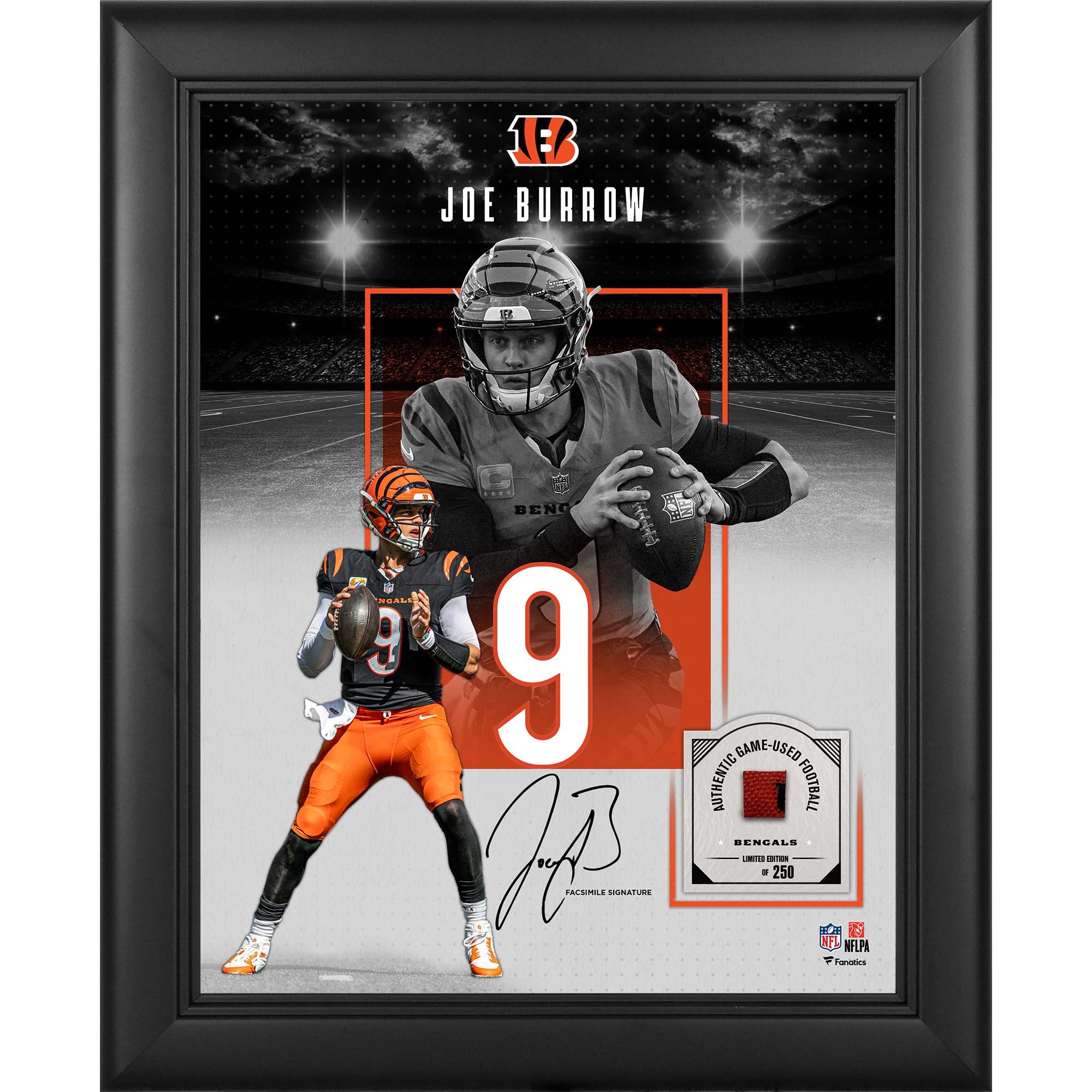 Joe Burrow Cincinnati Bengals Facsimile Signature Framed 11" x 14" Showcase Collage with a Piece of Game-Used Football - Limited Edition of 250