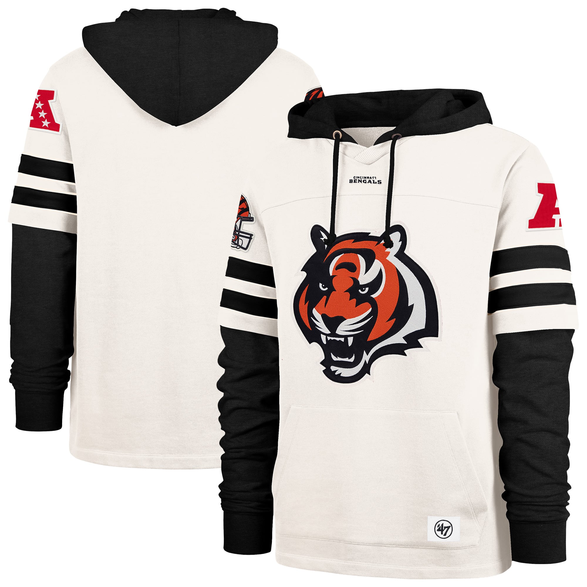 Men's '47 Cream Cincinnati Bengals Split Zone Cornerback Duo Lacer Hoodie