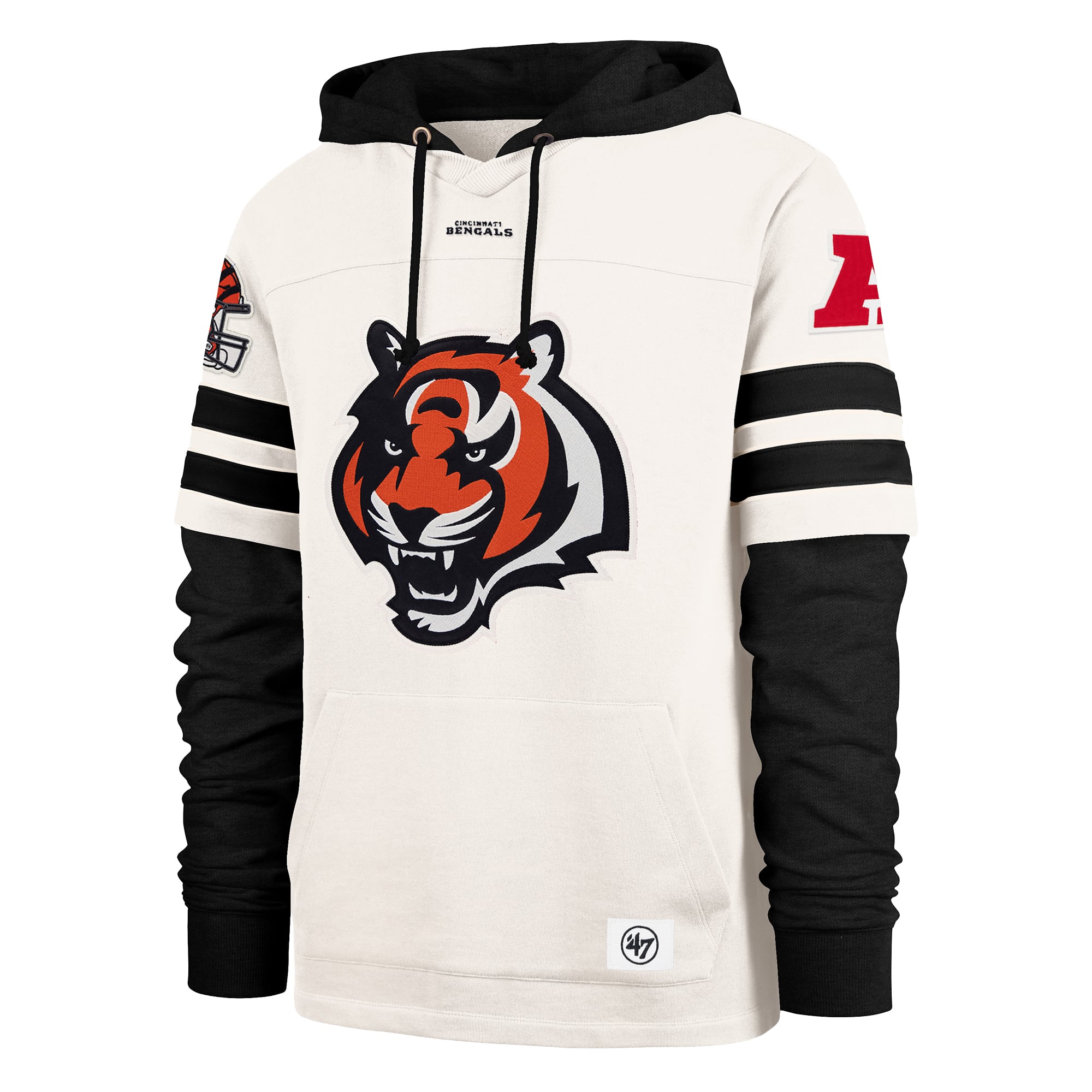 Men's '47 Cream Cincinnati Bengals Split Zone Cornerback Duo Lacer Hoodie