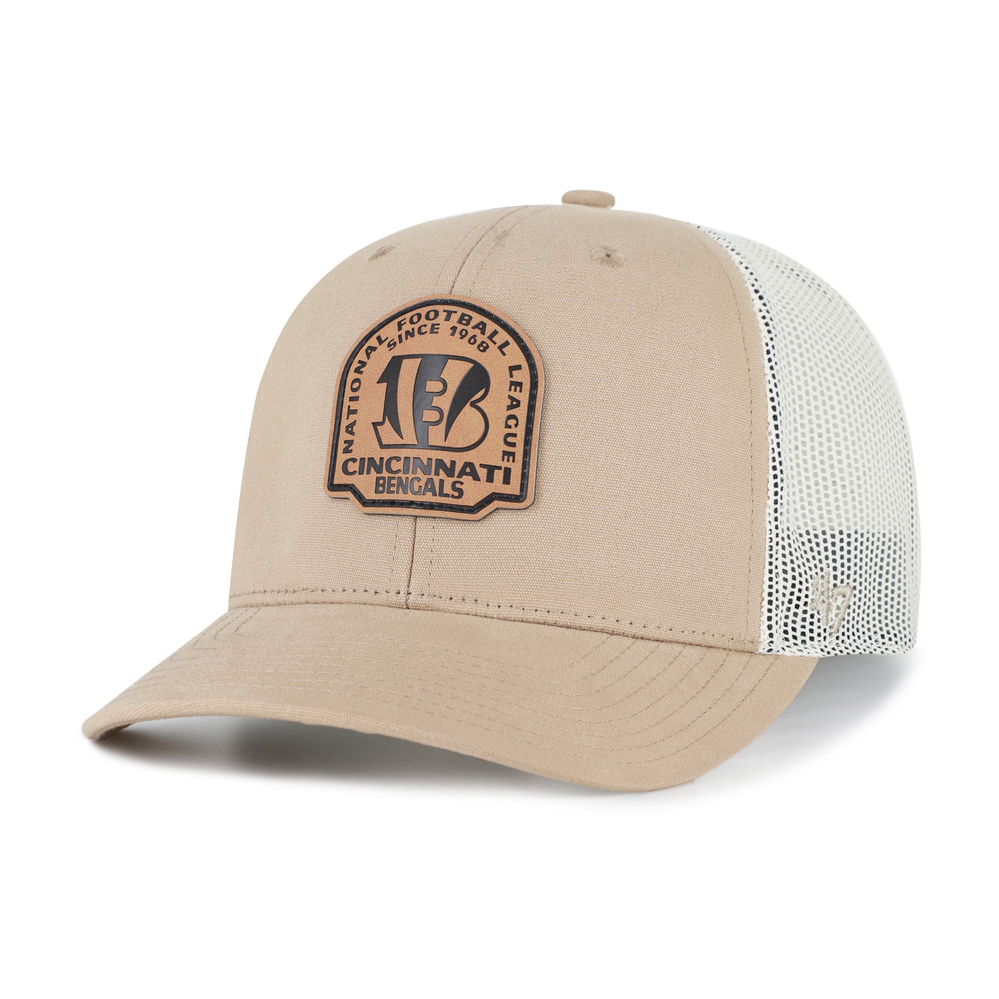 Casquette trucker ajustable en cuir véritable kaki '47 Cincinnati Bengals pour homme