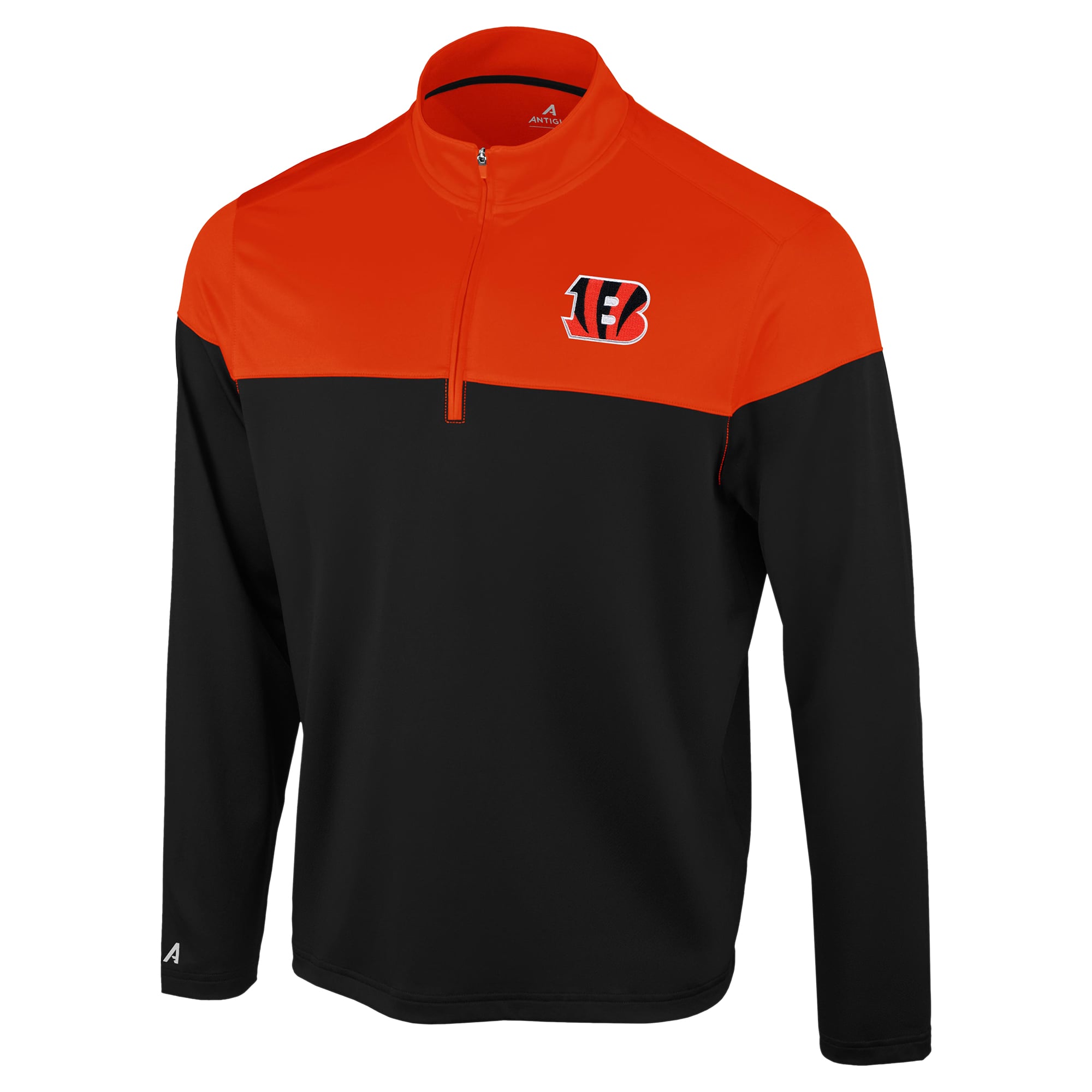 Pull à col zippé Antigua noir et orange Cincinnati Bengals pour homme