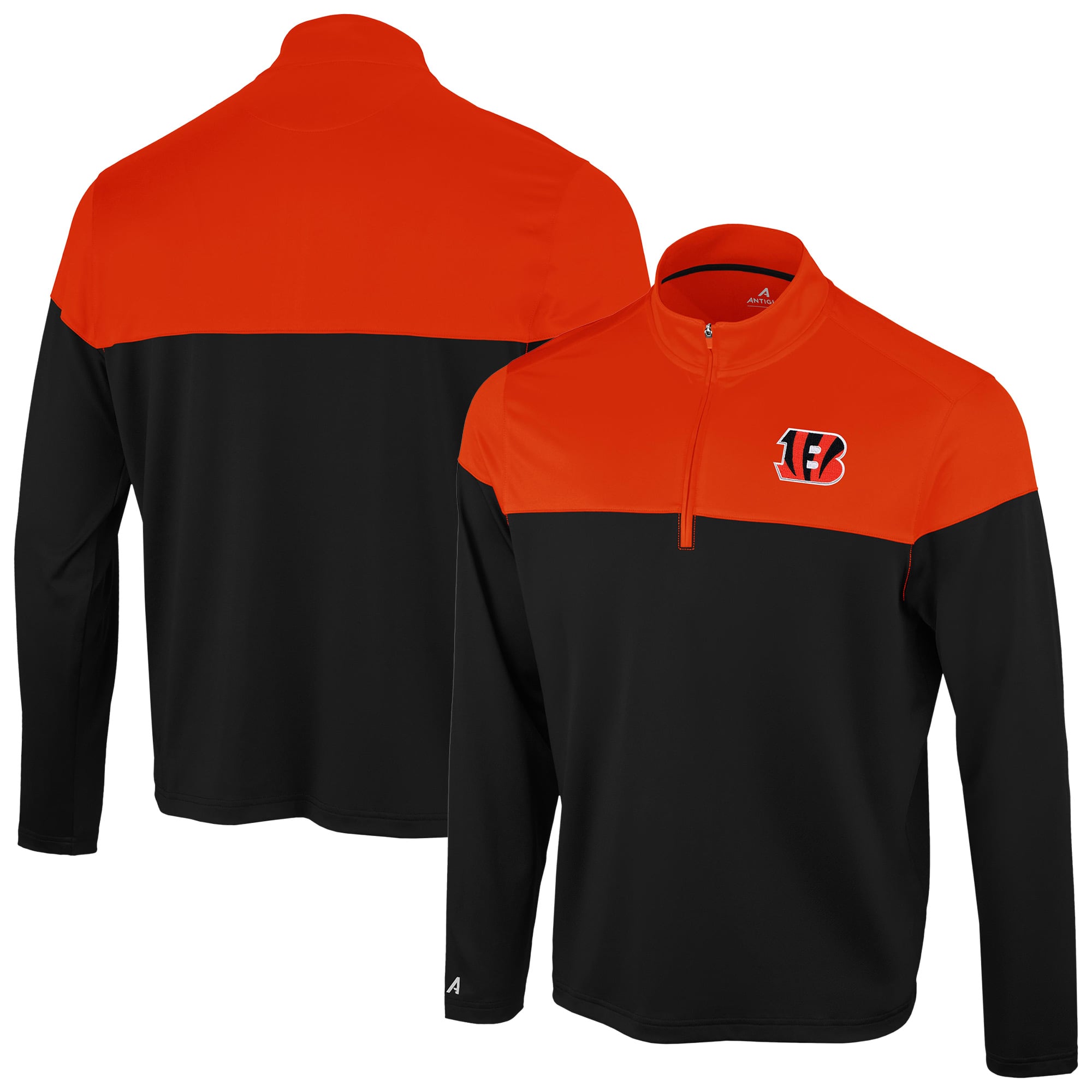 Pull à col zippé Antigua noir et orange Cincinnati Bengals pour homme
