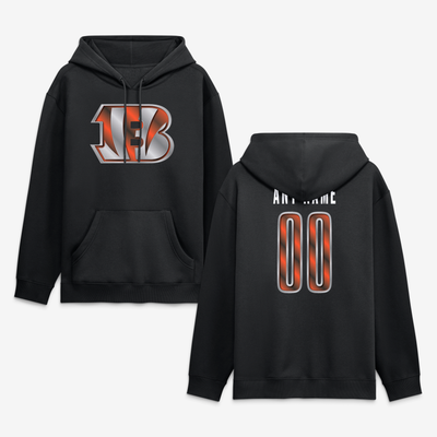 Cincinnati Bengals Big & Tall Metallic Mascot Personalized Name & Number Hoodie - Black