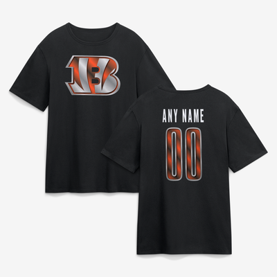 Cincinnati Bengals Big & Tall Metallic Mascot Personalized Name & Number T-Shirt - Black