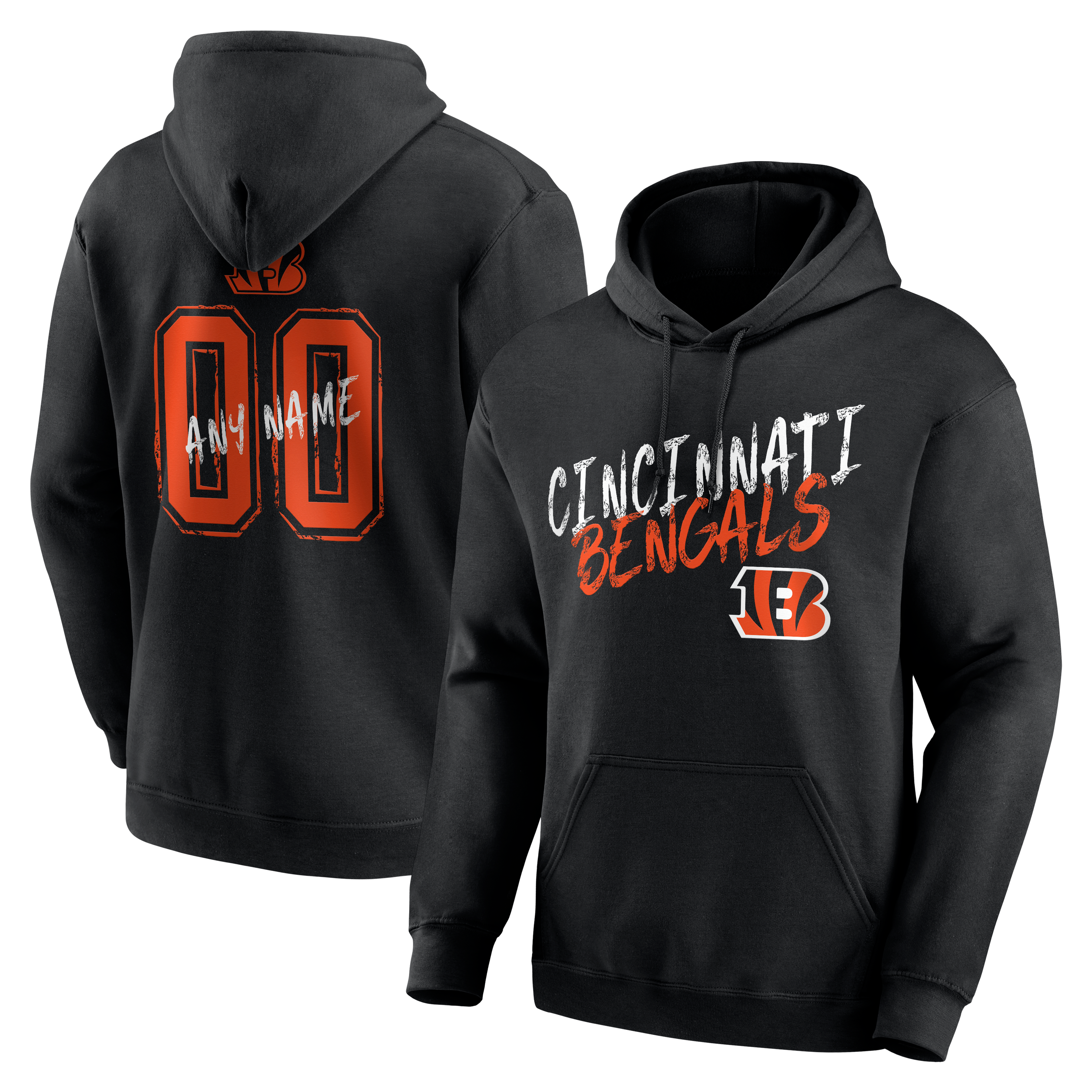 Men's Black Cincinnati Bengals Hustle Personalized Name & Number Hoodie