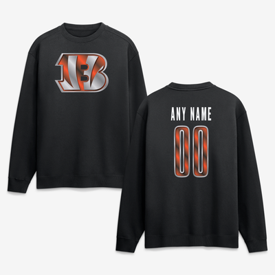 Cincinnati Bengals  Metallic Mascot Personalized Name & Number Sweatshirt - Black