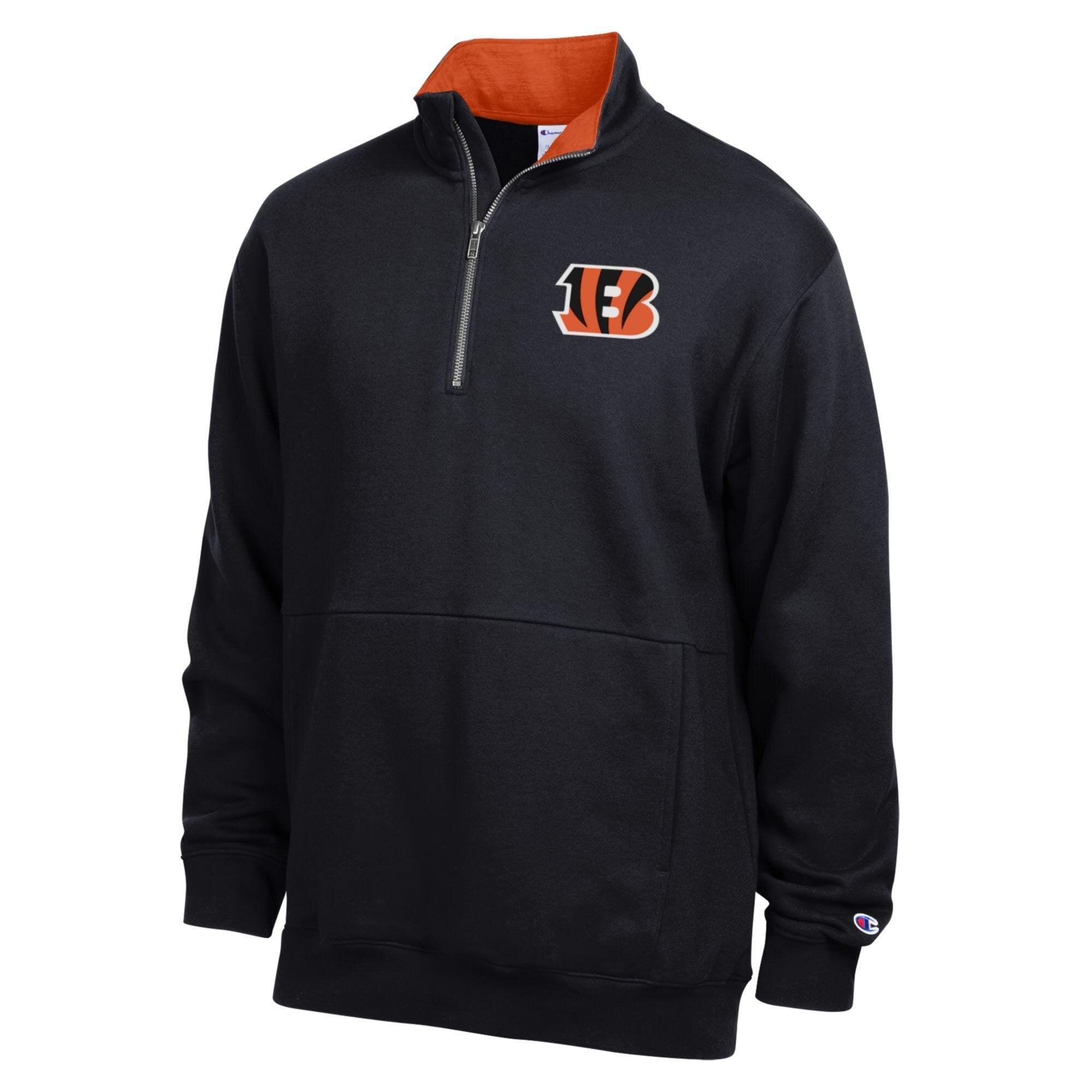 Pull-over en polaire à col zippé Champion noir et orange des Bengals de Cincinnati pour homme