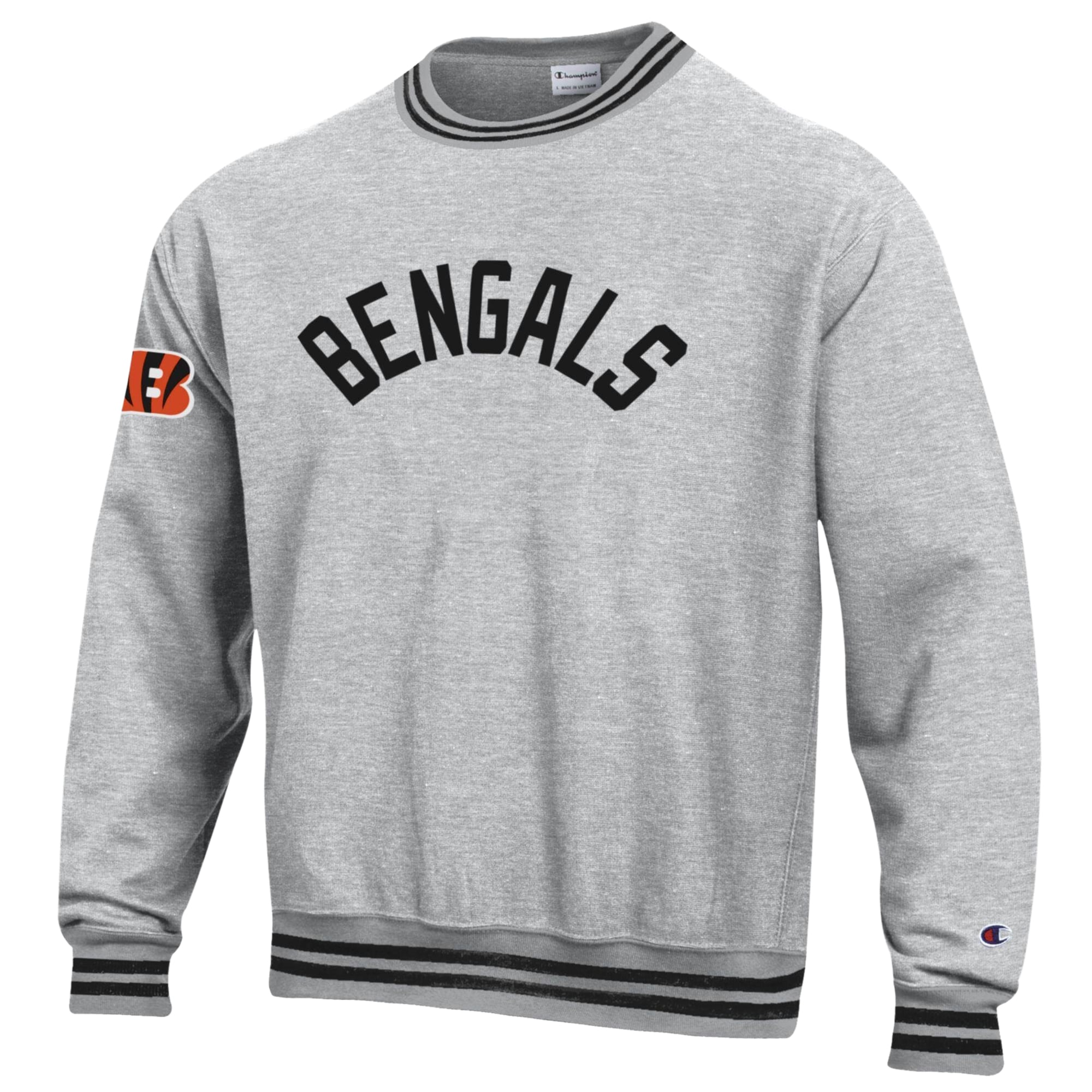 Men's Champion  Heather Gray/Black Cincinnati Bengals Reverse Weave Yarn Dye Sweatshirt