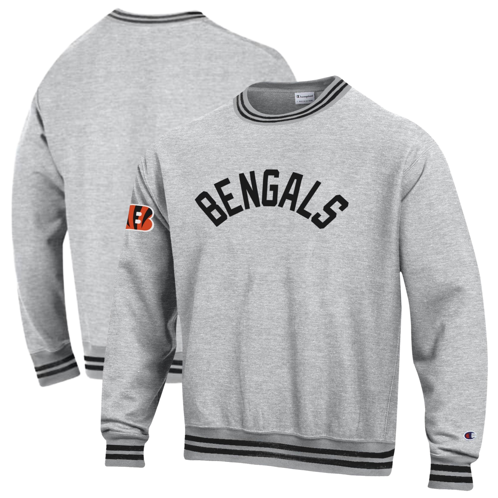 Men's Champion Heather Gray/Black Cincinnati Bengals Reverse Weave Yarn Dye Sweatshirt