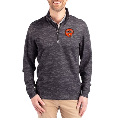 Cincinnati Bengals Cutter & Buck Throwback Logo Traverse Camo Print Stretch Quarter-Zip Pullover Top - Black