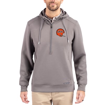 Cincinnati Bengals Cutter & Buck Throwback Roam Eco Half-Zip Recycled Pullover Hoodie - Gray