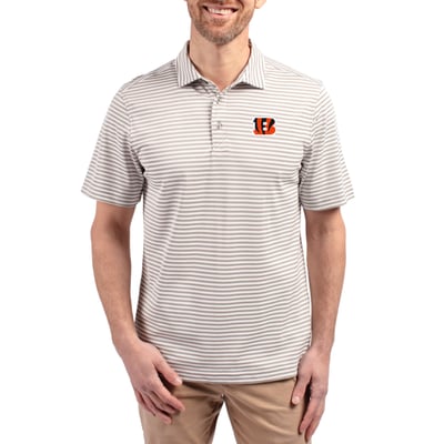 Cincinnati Bengals Cutter & Buck Virtue Eco Pique Stripe Recycled Polo - Gray