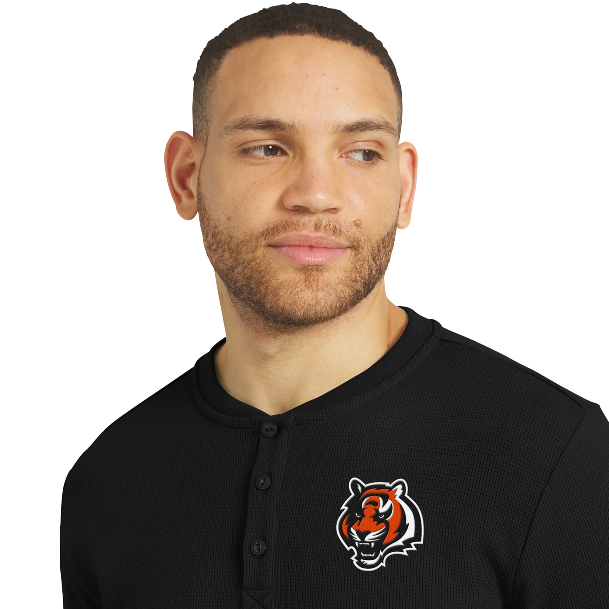Men's Darius Rucker Collection by Fanatics  Black Cincinnati Bengals Waffle-Knit Henley Long Sleeve T-Shirt