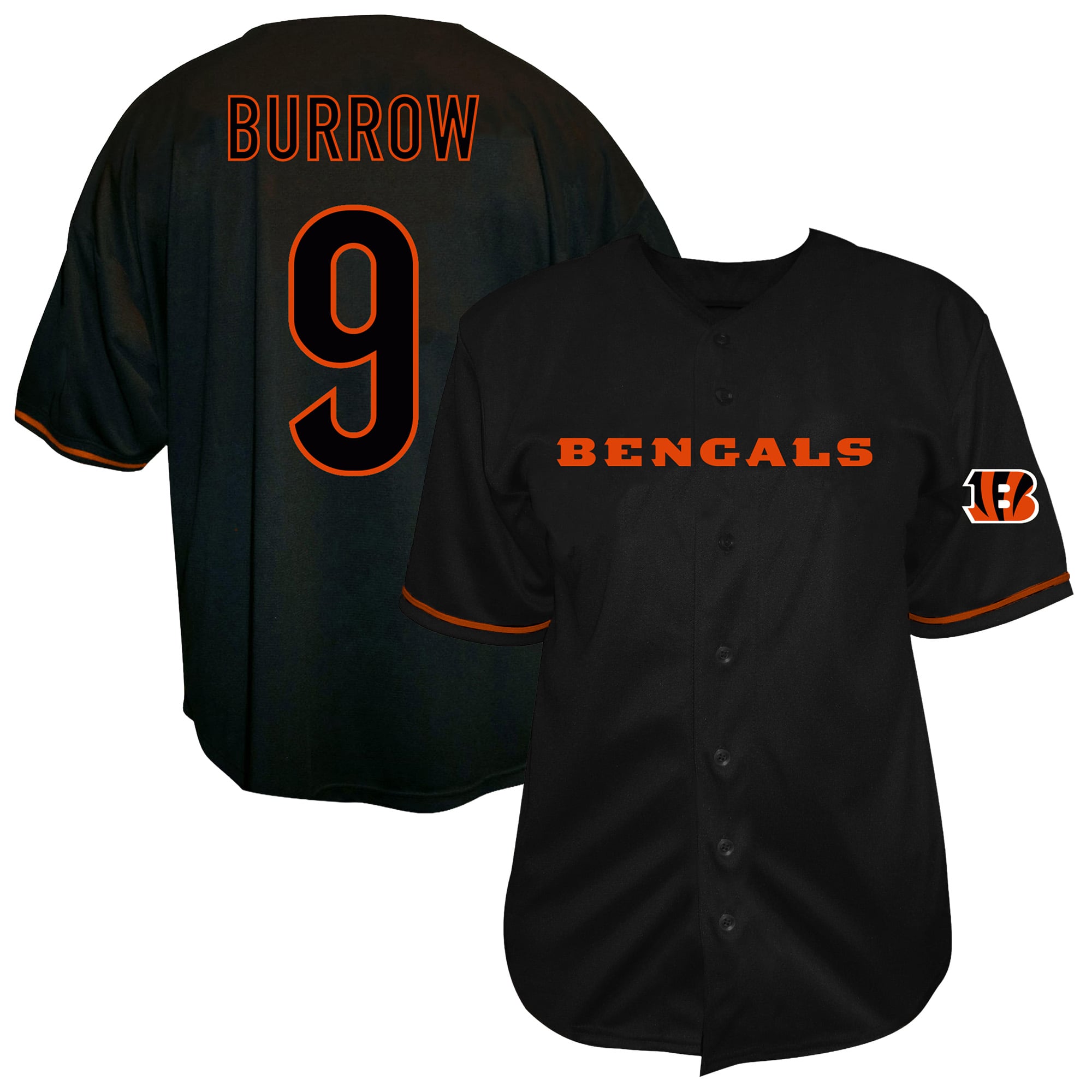Men's Fanatics Joe Burrow Black Cincinnati Bengals Big & Tall Button-Up Baseball Jersey