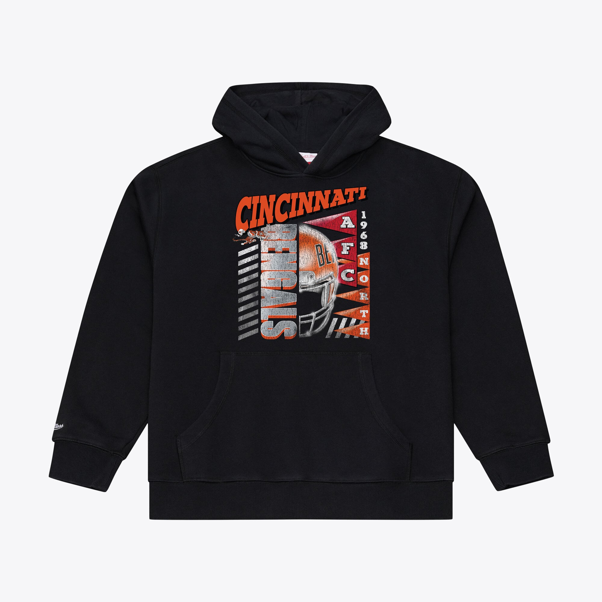 Sweat à capuche en polaire Mitchell & Ness noir pour homme, motif graphique urbain, Cincinnati Bengals Core Essentials.