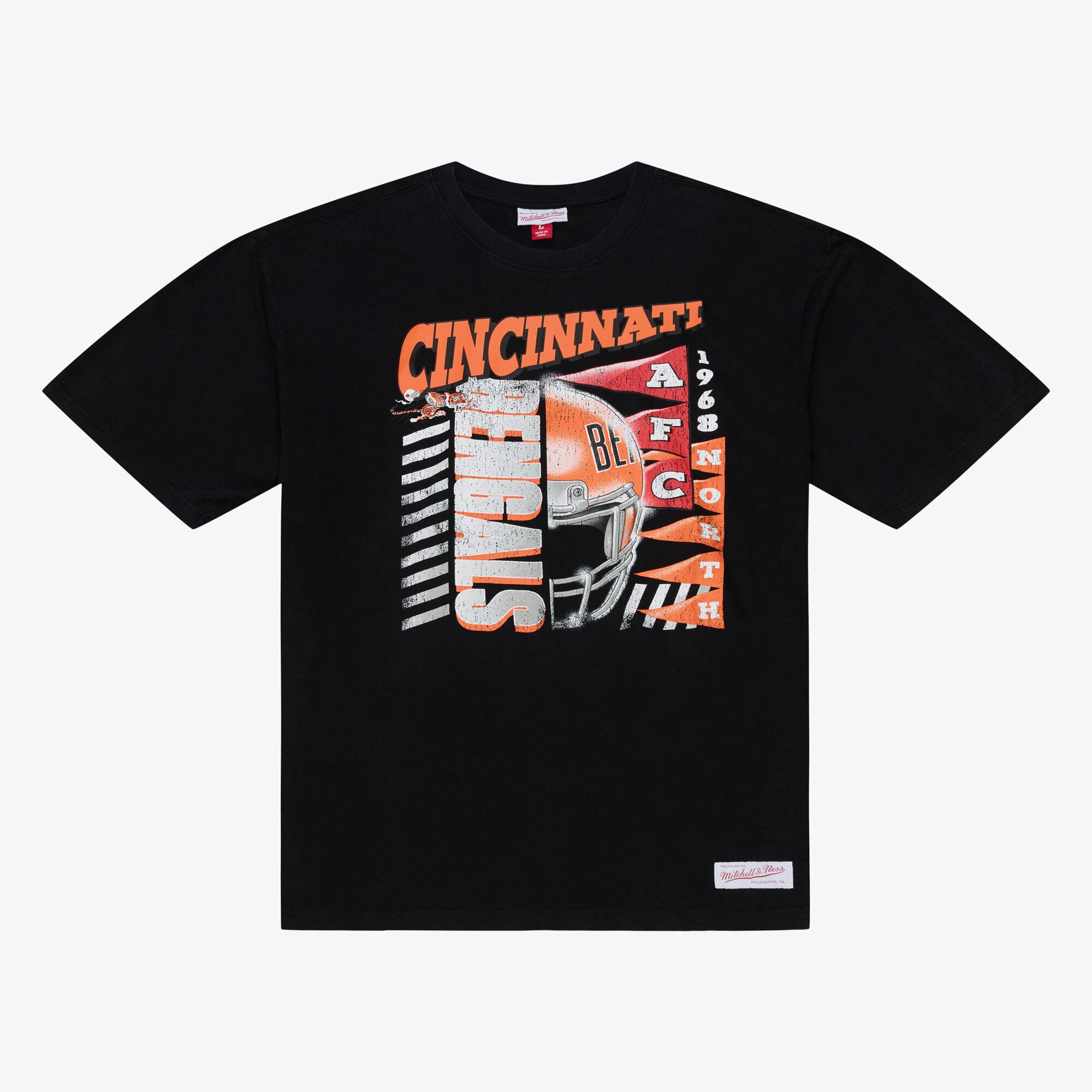 T-shirt à manches courtes Mitchell & Ness noir pour homme, motif streetwear Core Essentials des Bengals de Cincinnati
