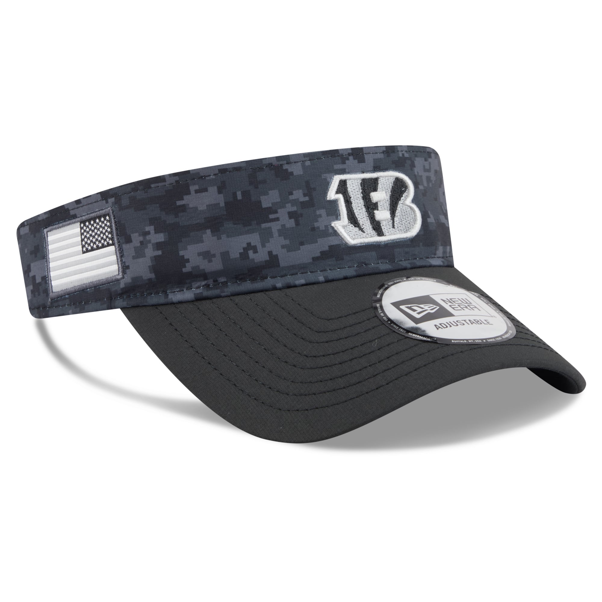 Casquette New Era noire pour homme, modèle Cincinnati Bengals 2026 Salute To Service, visière ajustable