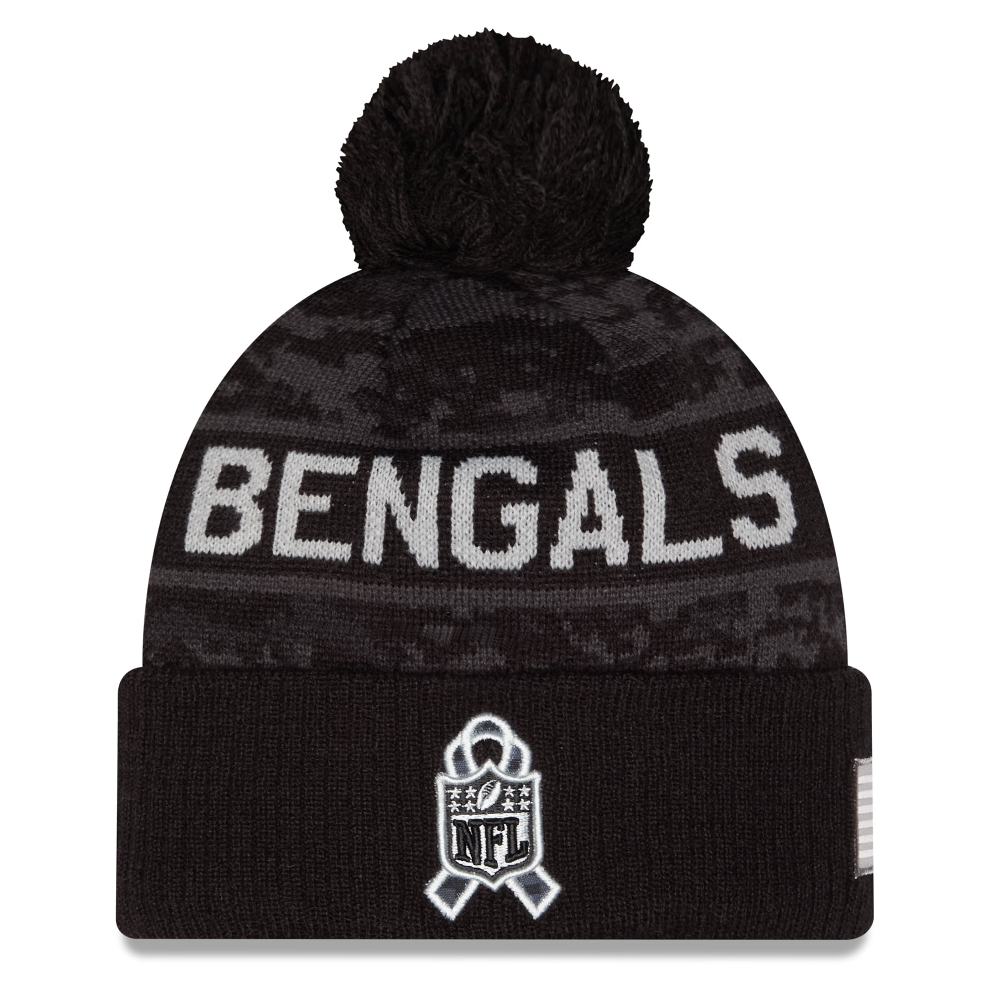 Bonnet à revers New Era noir pour homme, Cincinnati Bengals 2026 Salute To Service, avec pompon