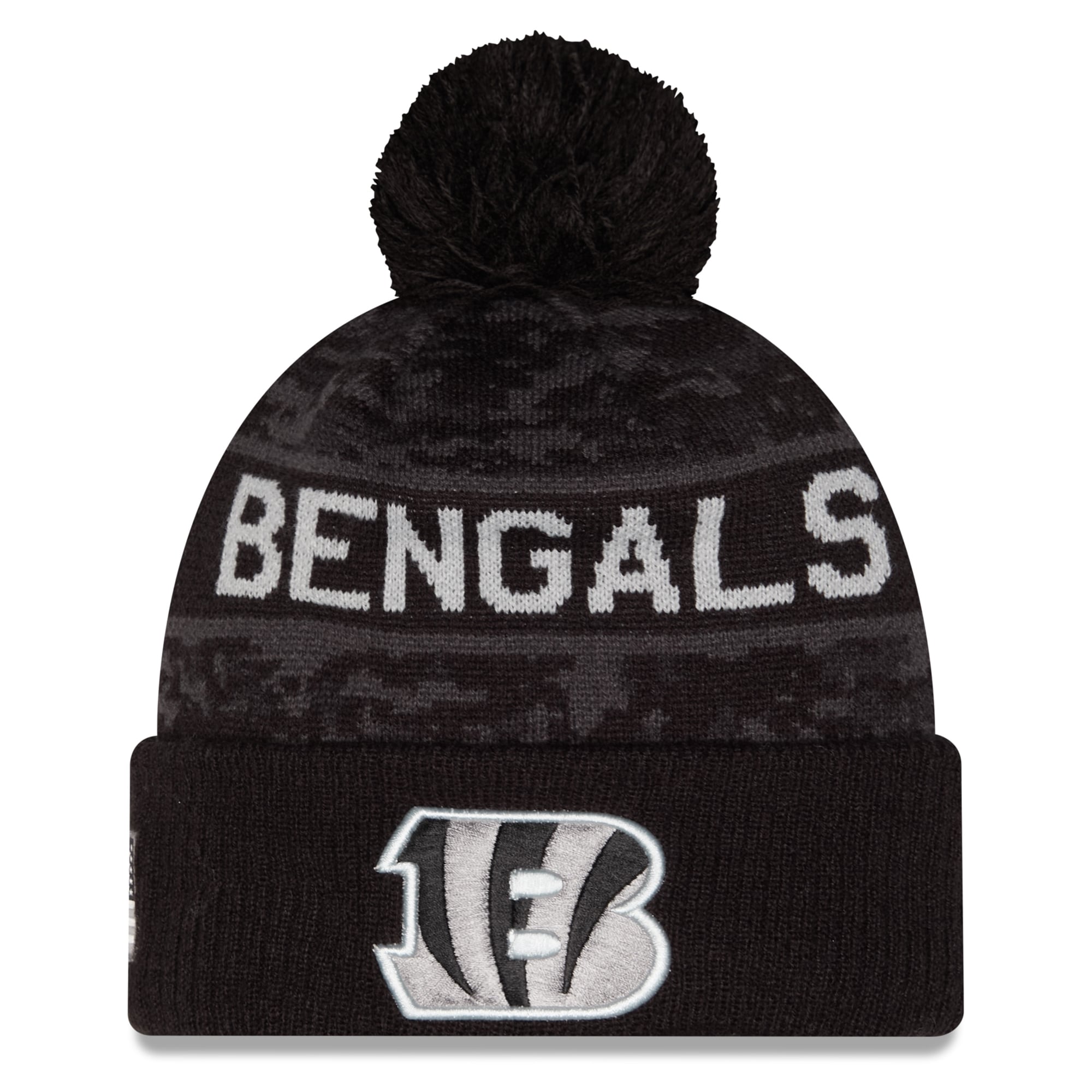 Bonnet à revers New Era noir pour homme, Cincinnati Bengals 2026 Salute To Service, avec pompon