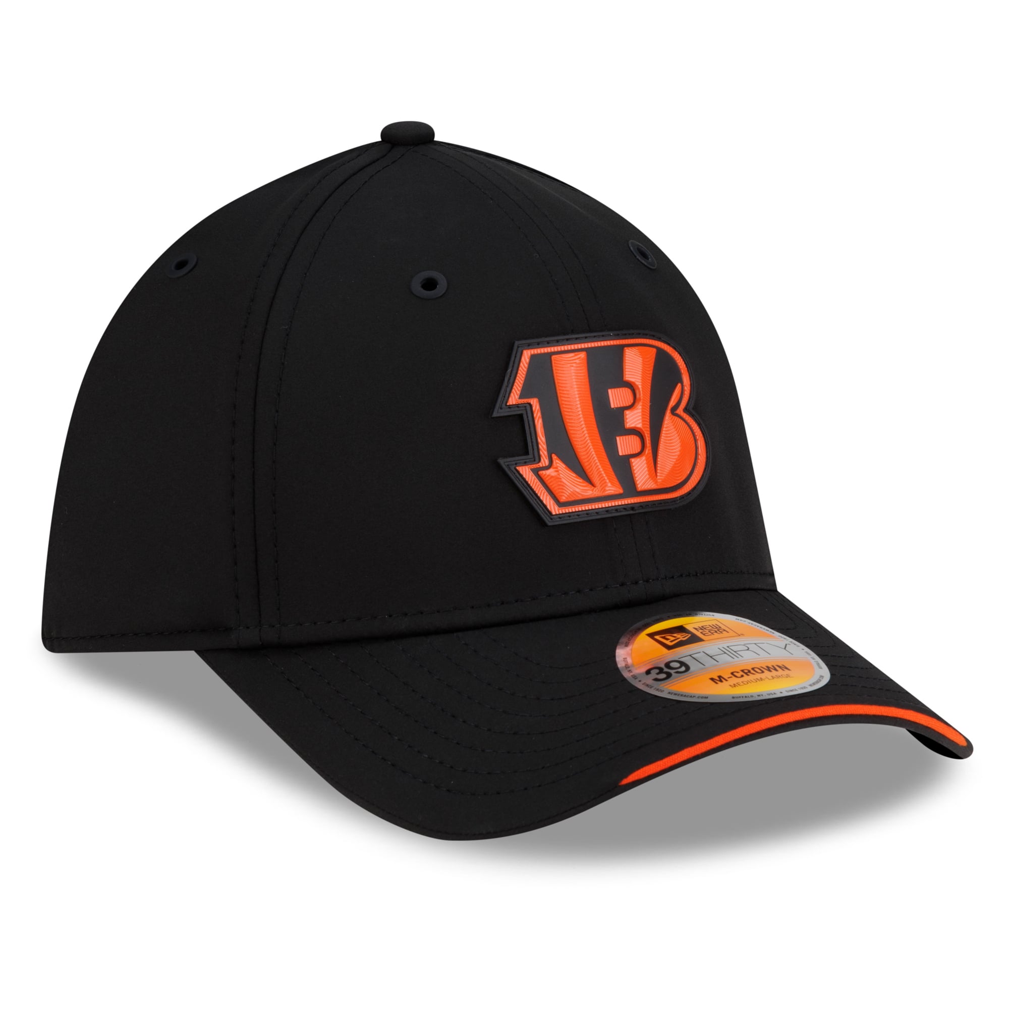 Casquette New Era noire pour homme, modèle Cincinnati Bengals 2026 Sideline 39THIRTY M-Crown Flex